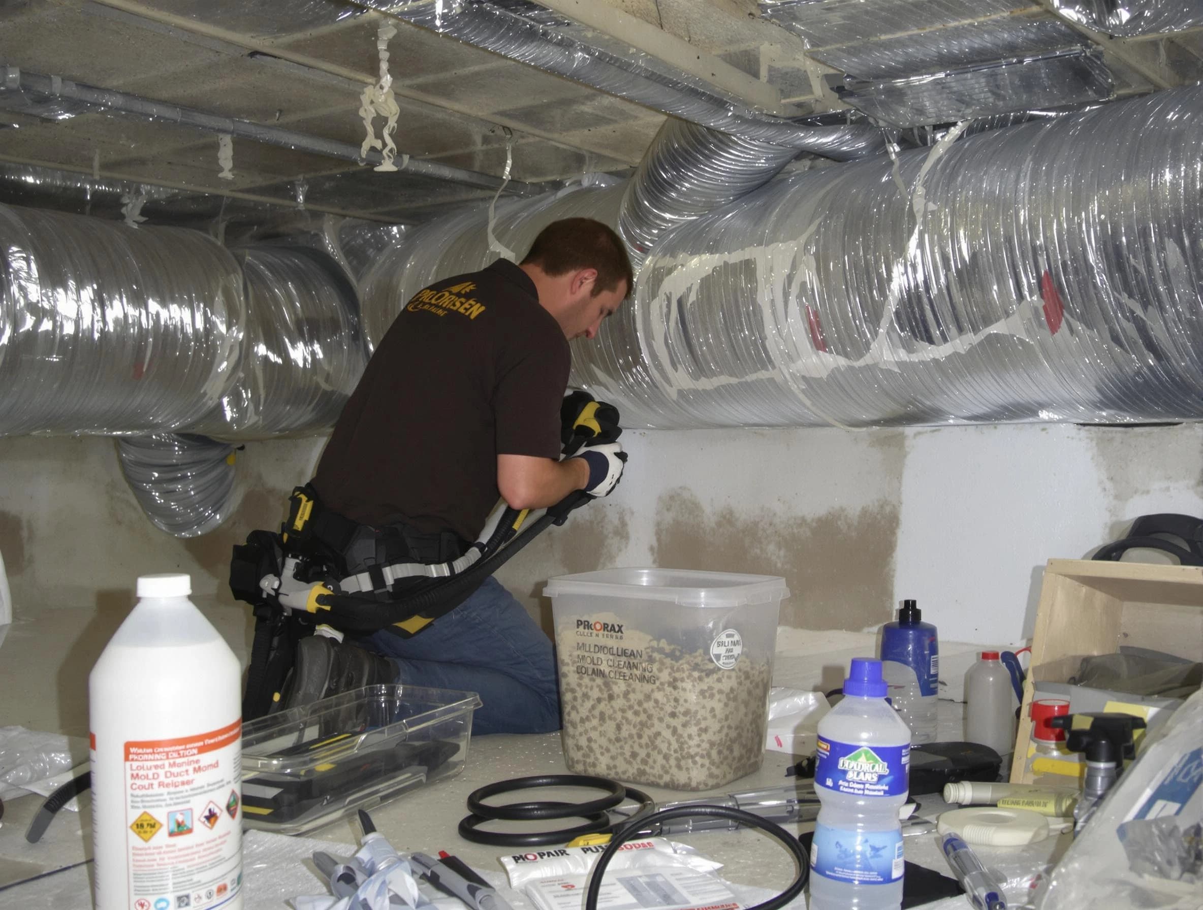 Marshfield Air Duct Cleaning specialist performing professional mold removal from air ducts in Marshfield