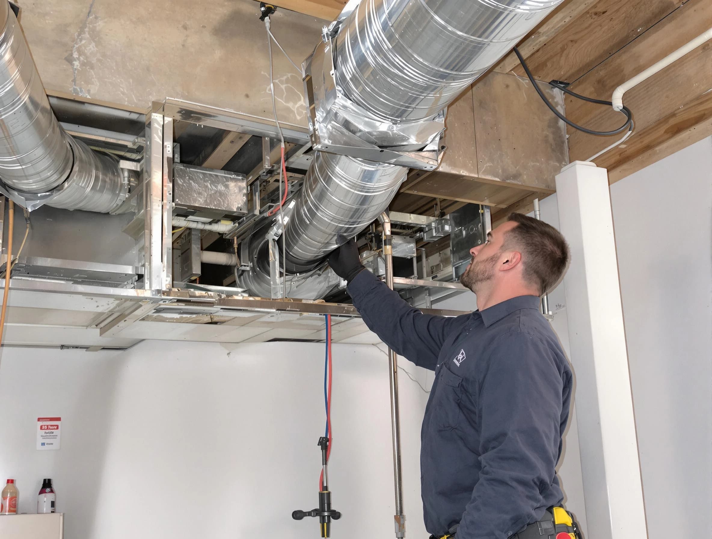 Marshfield Air Duct Cleaning technician performing professional air duct repair using specialized tools in Marshfield