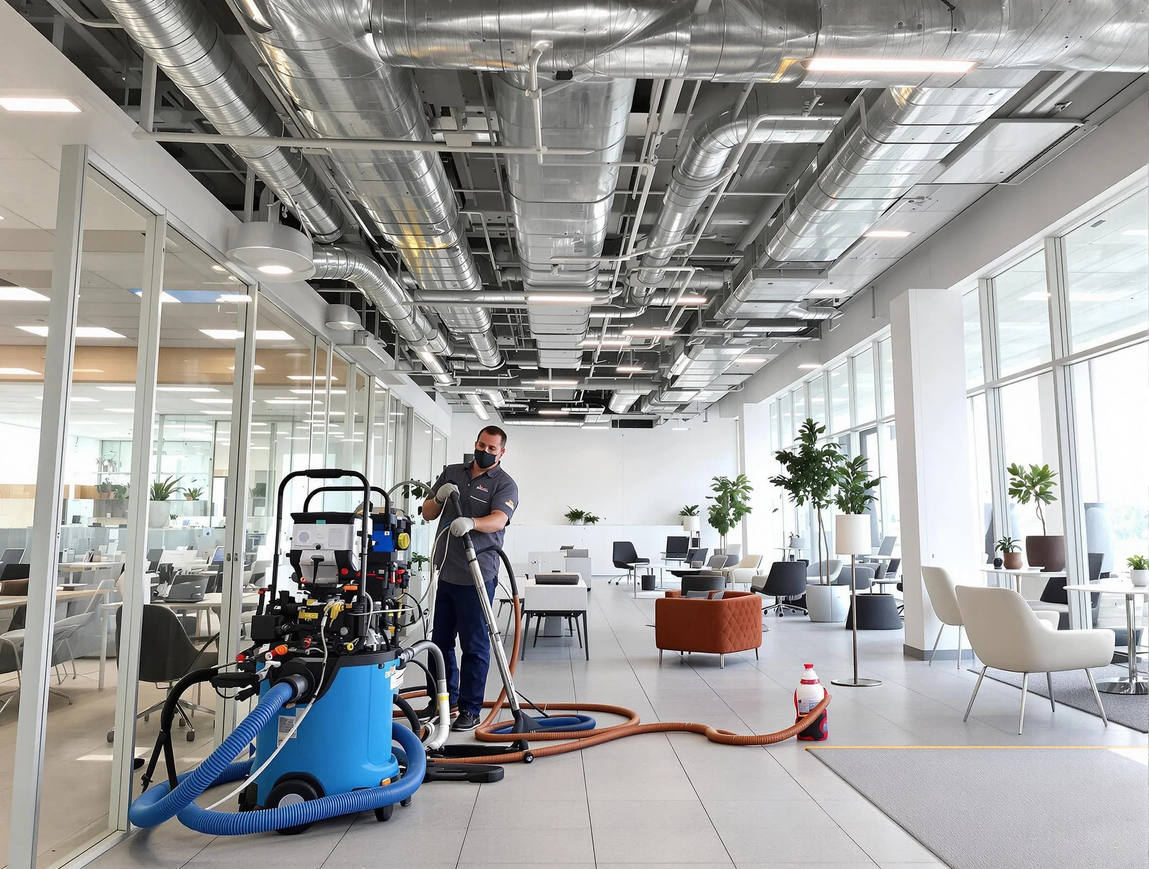 Marshfield Air Duct Cleaning team conducting comprehensive commercial duct cleaning at a business location in Marshfield