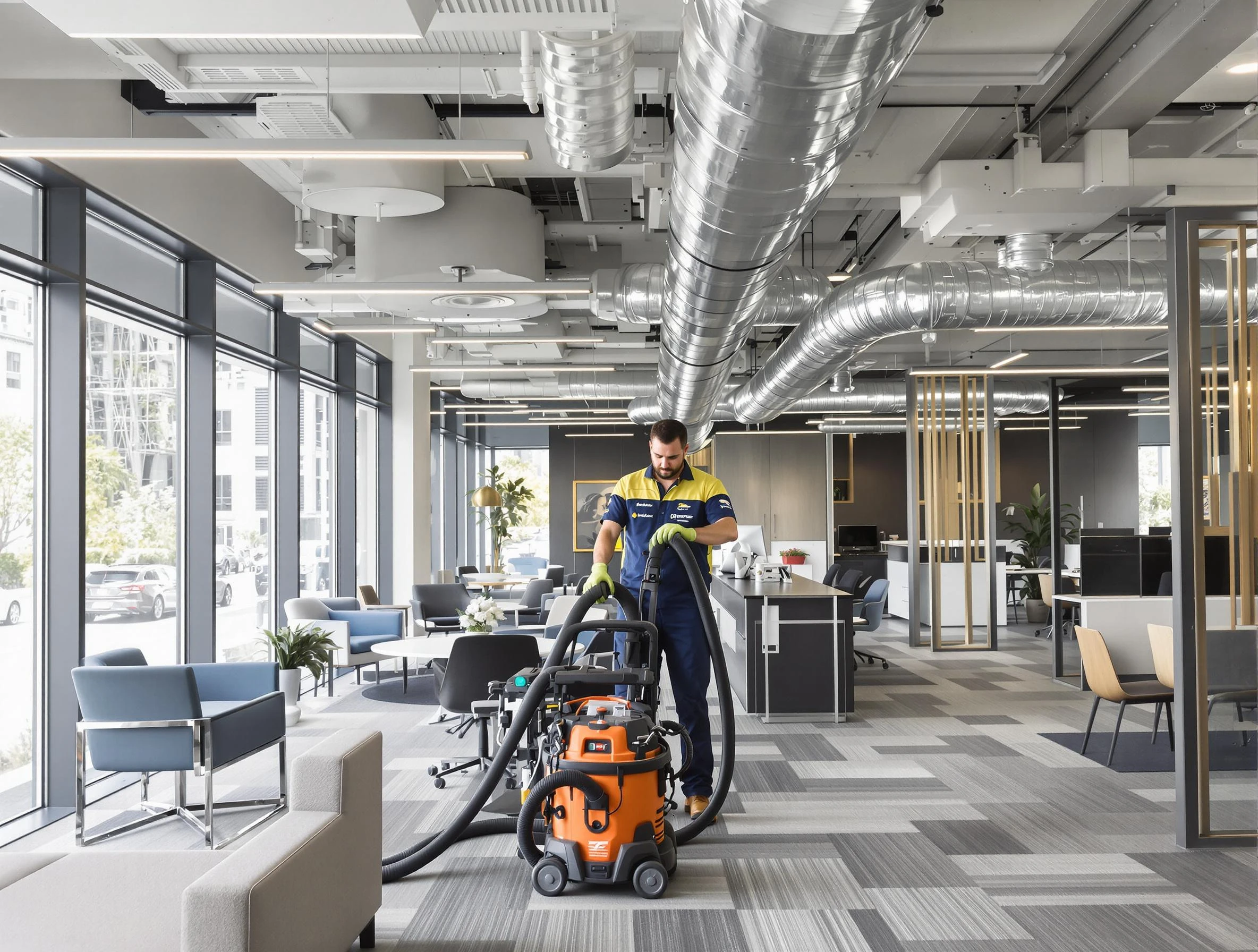 Marshfield Air Duct Cleaning team performing thorough commercial duct cleaning at a Marshfield business center